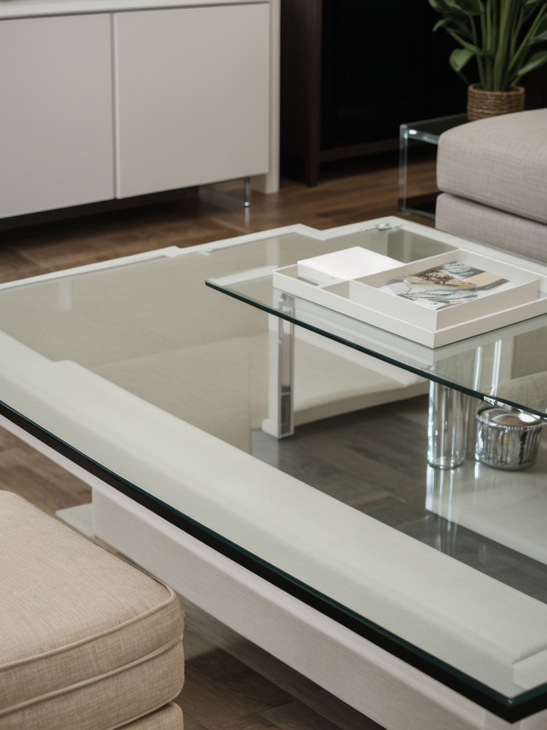 Use transparent or glass furniture, like a glass coffee table or acrylic chairs, to create a visual illusion of more space.