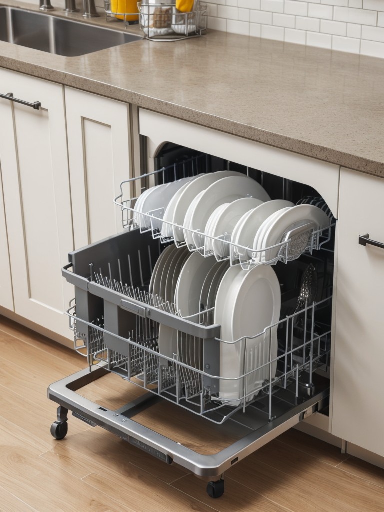 Incorporating a compact dishwasher or a dish drying rack that can be folded when not in use.