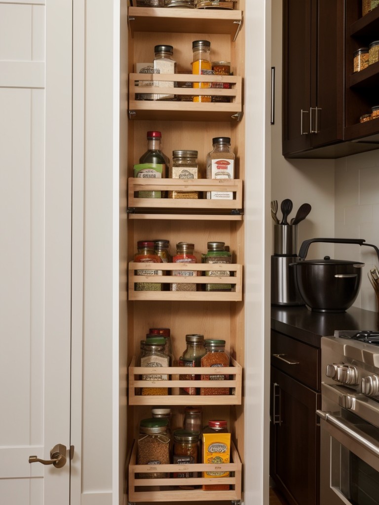 Incorporating a sliding pantry or pull-out spice rack to save space.