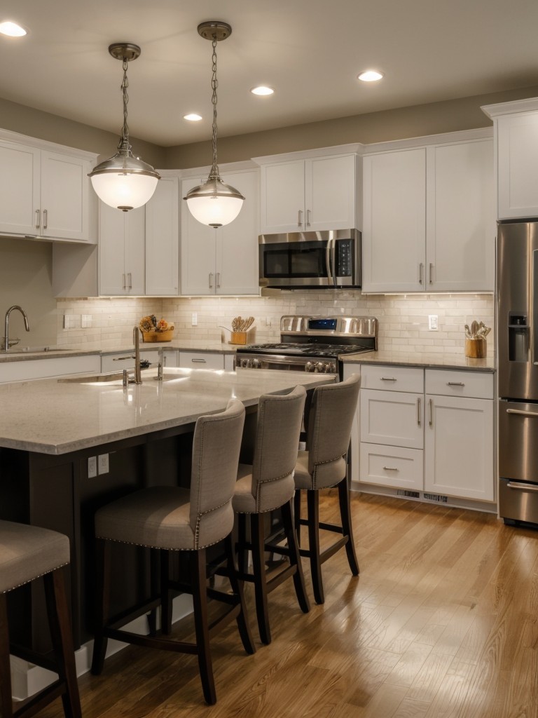Installing lighting fixtures that provide ample task lighting for cooking and food preparation.