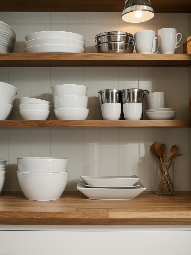Utilizing open shelving to display dishes and create visual interest.