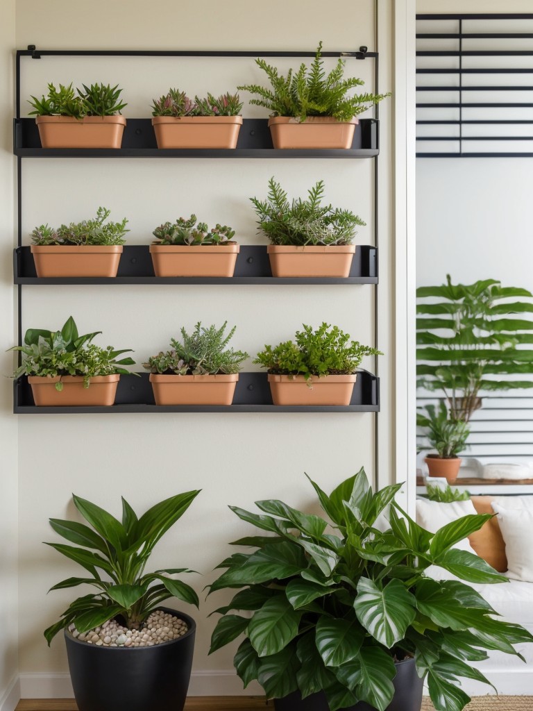 Use wall-mounted or hanging planters filled with low-maintenance succulents or tropical plants to bring a touch of greenery and a coastal vibe to your small beach apartment.