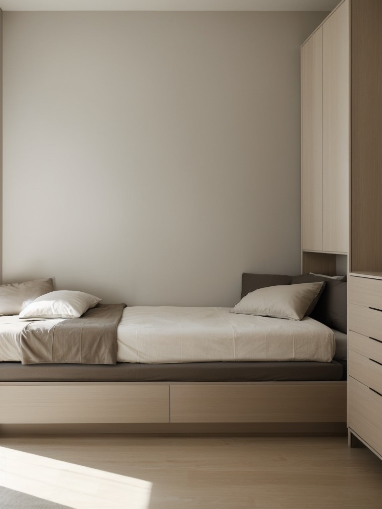Consider a minimalist approach with neutral colors and streamlined furniture to make your small bedroom feel more spacious.