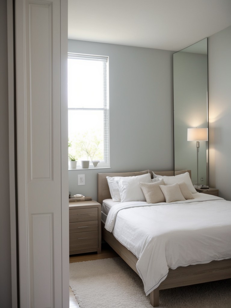 Incorporate mirrors to visually expand the size of your small bedroom and reflect light.