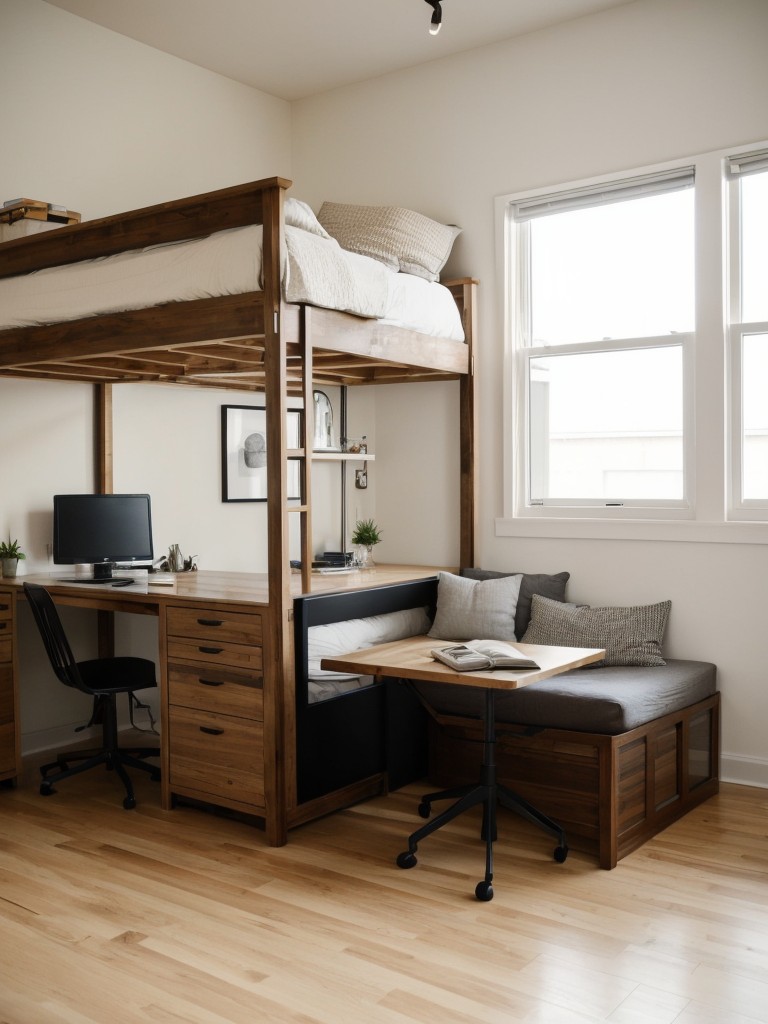 Opt for a loft bed to maximize floor space in a studio apartment, adding a desk or a lounge area underneath.