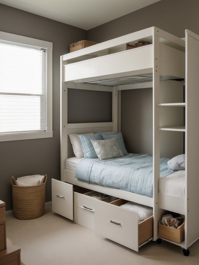 Utilize the space under the bed by using storage containers or drawers on wheels.