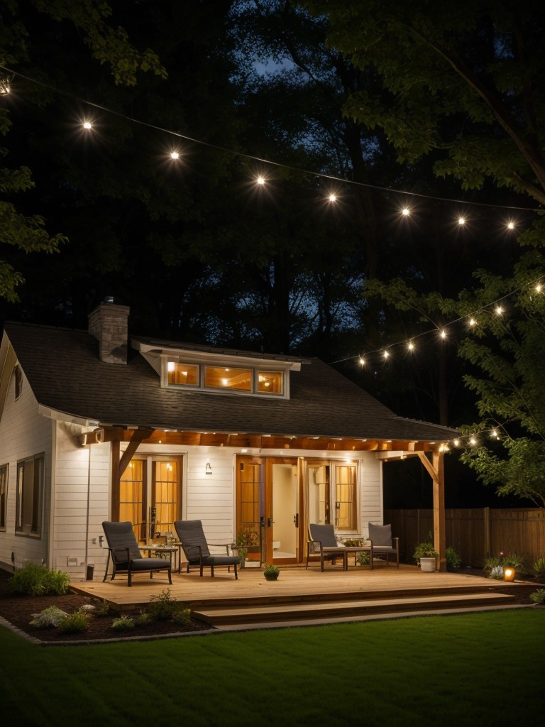 Hang outdoor string lights or incorporate solar-powered lighting to create a cozy ambiance in the garden area during evenings.