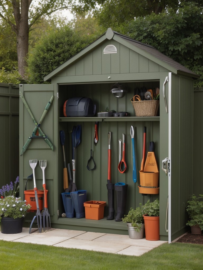 Incorporate a small garden shed or storage unit to keep gardening tools and equipment organized and out of sight.