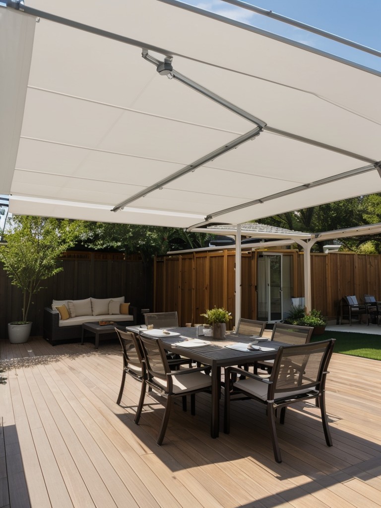 Install a retractable awning or shade sail to provide versatility for enjoying your outdoor garden space in different weather conditions.