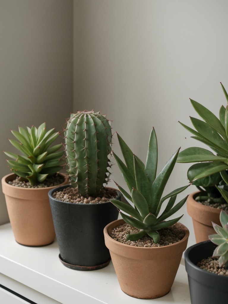 Opt for low-maintenance plants like succulents or cacti that require minimal care and are perfect for apartment living.