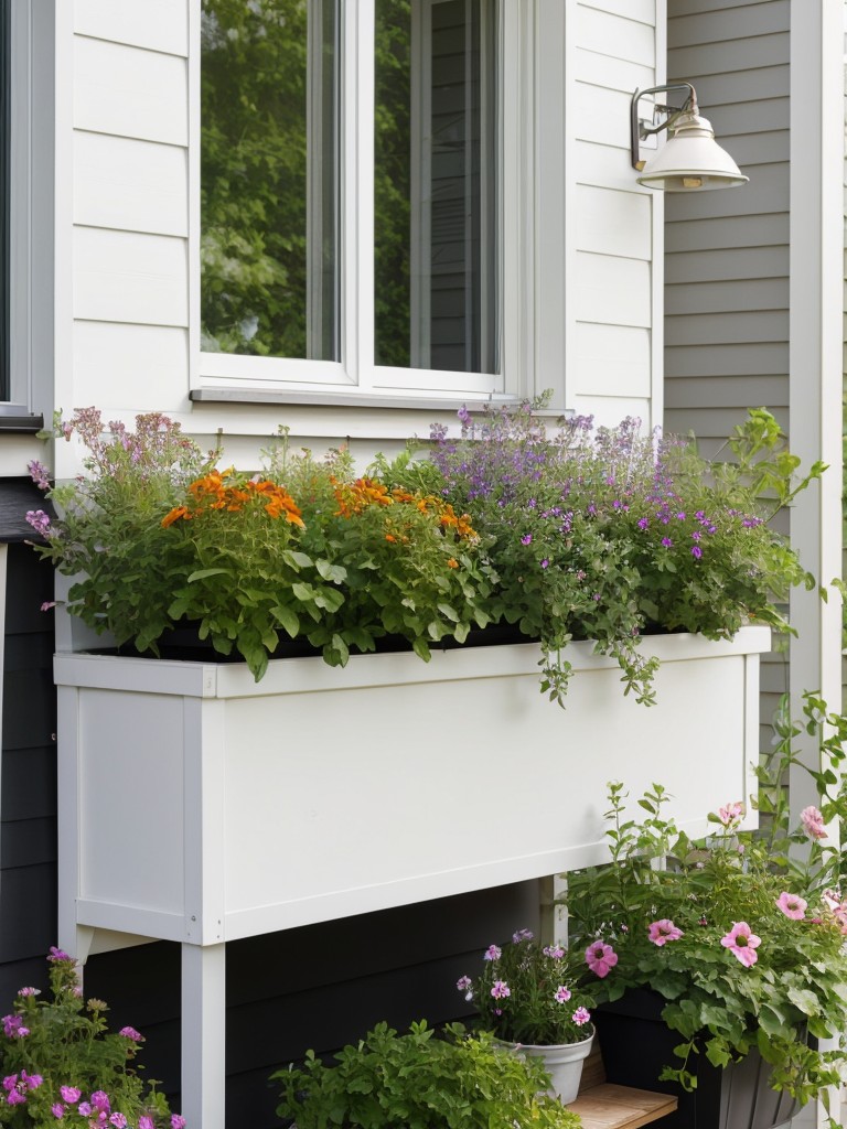 Use window boxes or rail planters to grow flowers or herbs, adding color and greenery to your view.