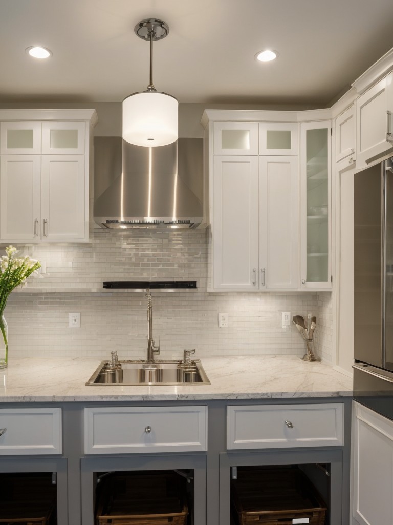 Consider installing a mirrored kitchen backsplash to reflect light and create the illusion of a larger area.