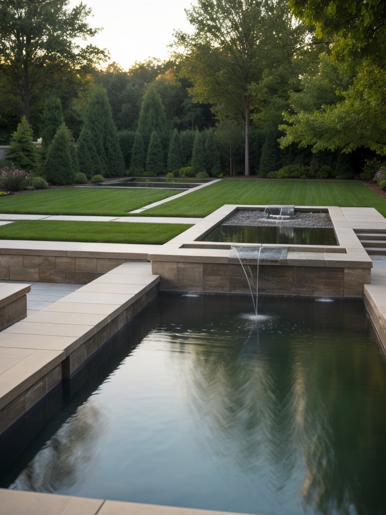 12) Incorporation of water features, such as fountains or reflecting pools, to add a sense of tranquility to the exterior.