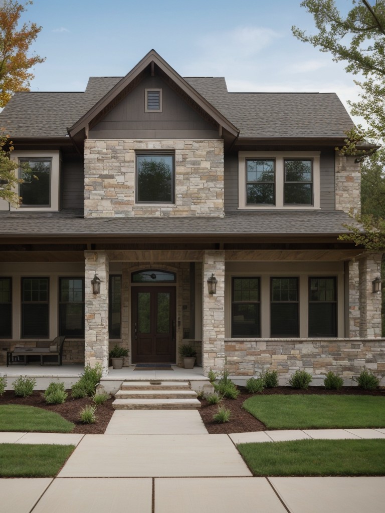 7) Incorporation of textured elements like stone or brick to add visual interest to the exterior design.