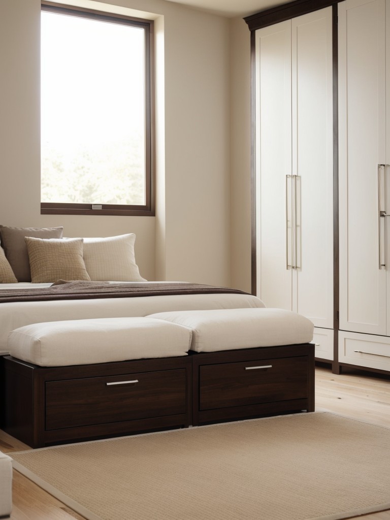 Choose furniture with built-in storage, such as ottomans with hidden compartments or beds with drawers underneath.