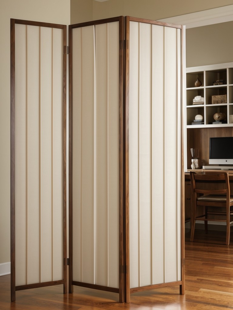 Divide the space with folding screens or room dividers that can be easily rearranged or stored when needed.