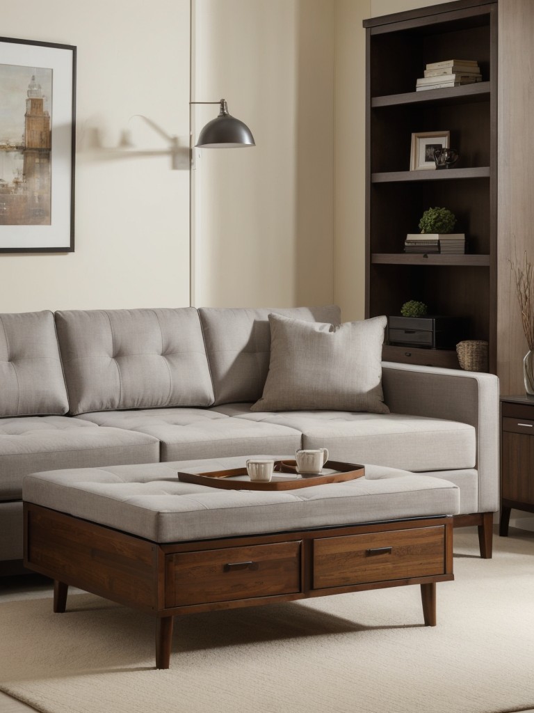 Utilize multifunctional furniture like a sofa bed or coffee table with hidden storage to maximize space.