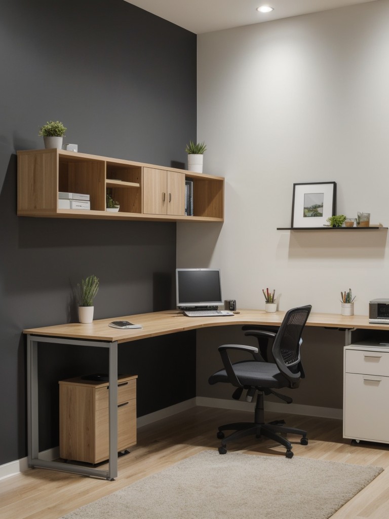 Choose a compact and efficient workspace, such as a wall-mounted desk or a corner workstation.