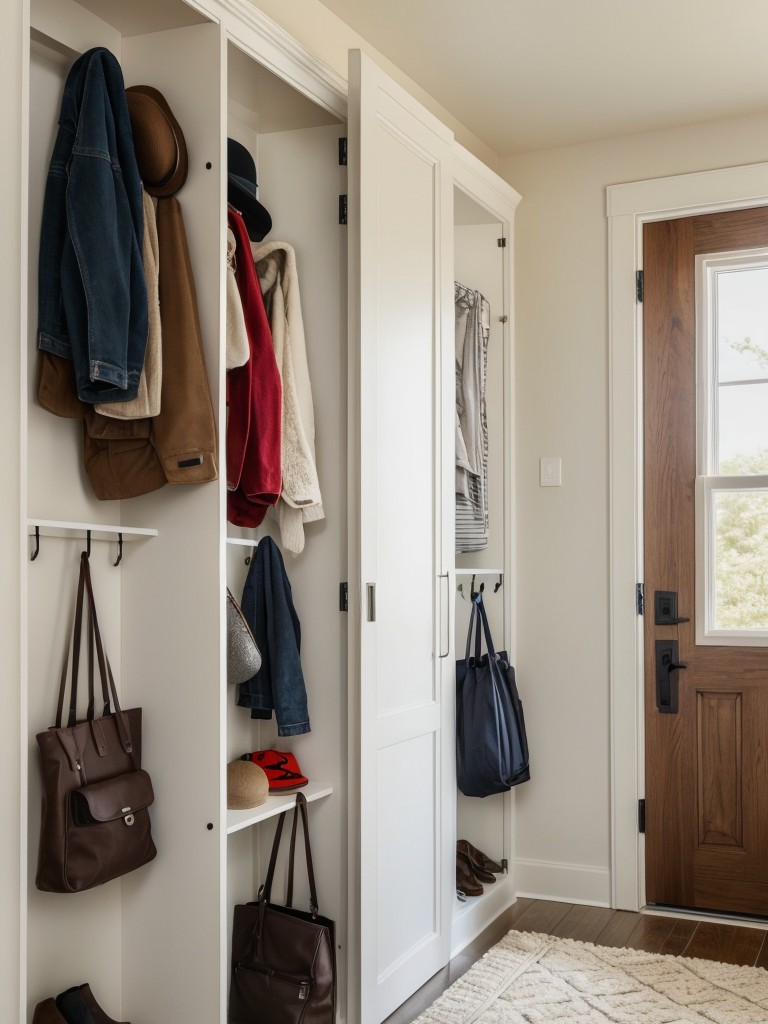 Maximize storage in the entryway with a wall-mounted organizer for keys, hats, and bags.