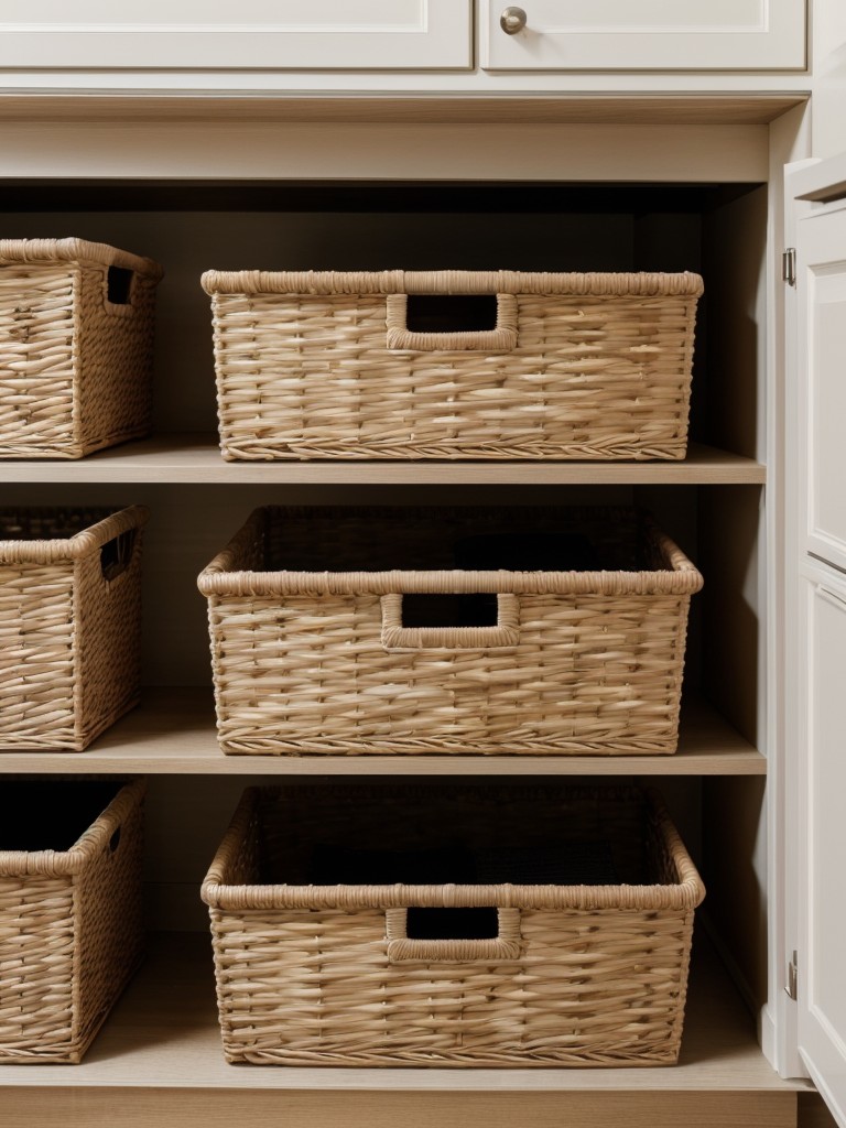 Use decorative storage baskets or bins to keep smaller items organized and out of sight.
