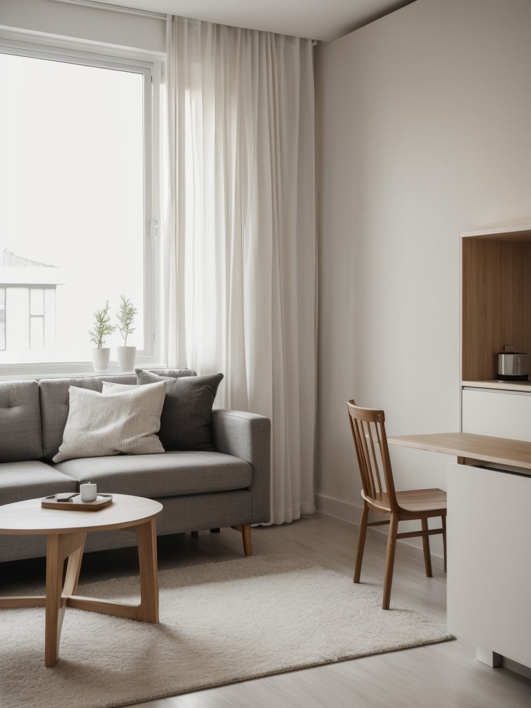 Embrace the minimalistic approach in your small open-concept apartment by using neutral colors and streamlined furniture.