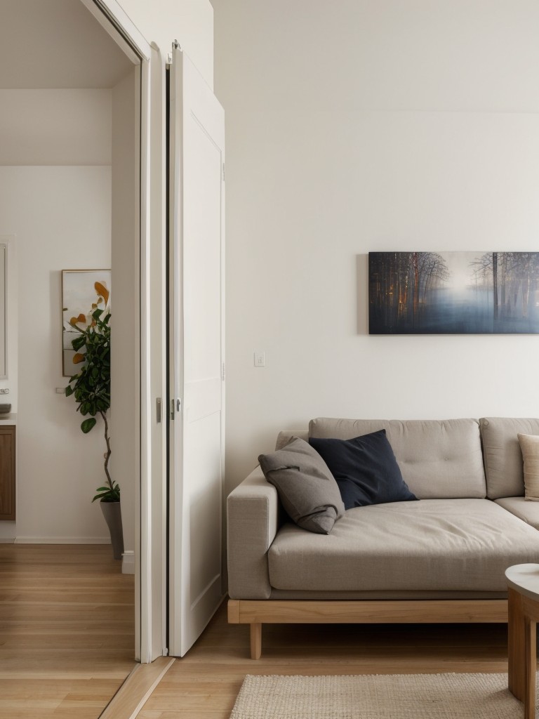 Hang curtains or large artworks strategically to create the illusion of separate rooms within your small open-concept apartment.
