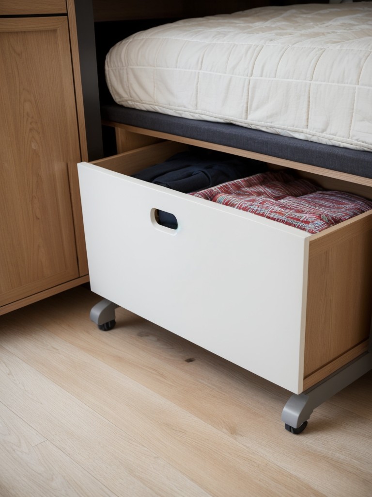 Make use of hidden storage options, such as under-bed bins or storage ottomans, to keep your small open-concept apartment organized and tidy.