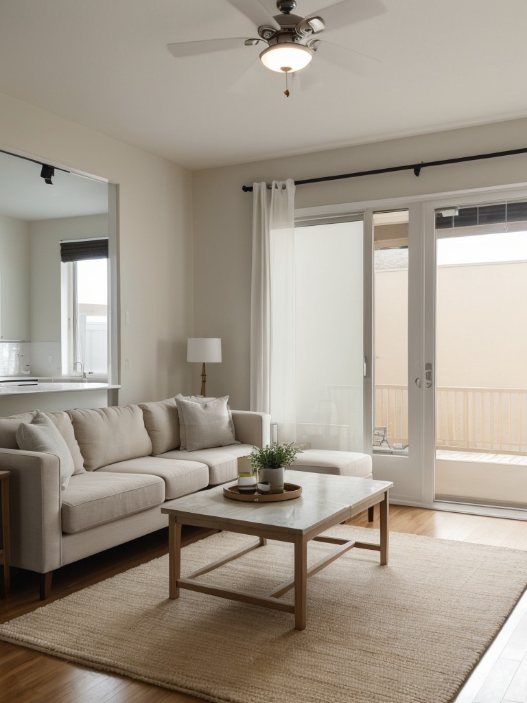 Use light-colored furniture and rugs in your small open-concept apartment to create an airy and spacious ambiance.