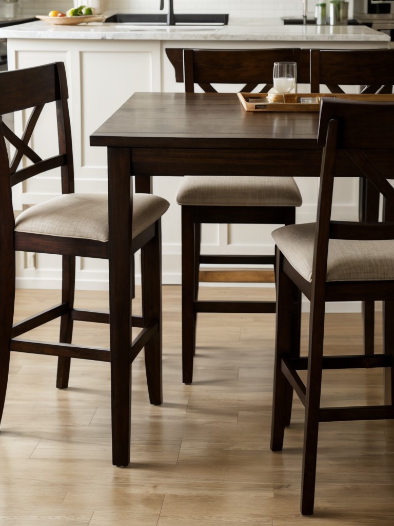 Use a folding dining table or bar stools that can be pushed under a counter when not in use.