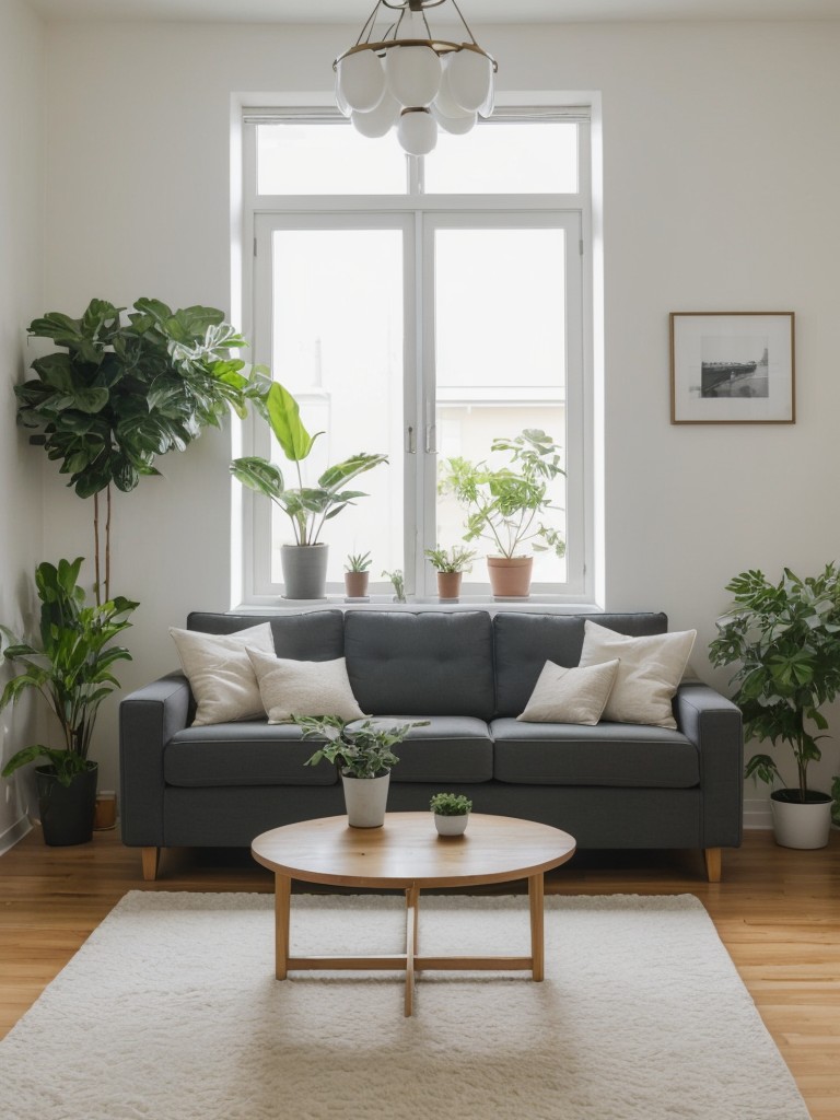 Bring life to the apartment with plants or fresh flowers, which not only add visual interest but also purify the air and create a calming ambiance.