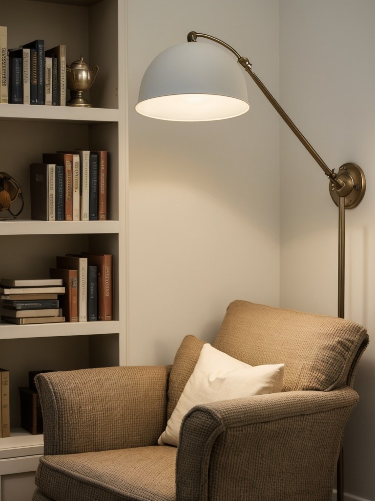 Create a cozy reading nook by adding a comfy chair, an adjustable reading lamp, and a small side table for books or a cup of tea.