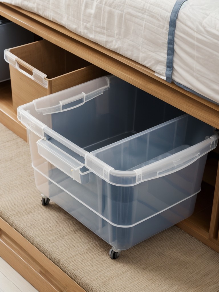 Make the most of under-bed storage by using rolling bins or vacuum-sealed bags to keep seasonal items or rarely used belongings organized and out of sight.