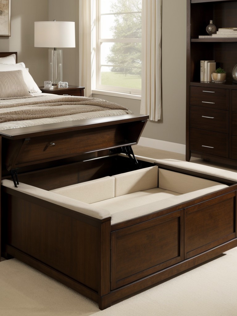 Opt for furniture with built-in storage, such as a bed frame or coffee table with hidden compartments.