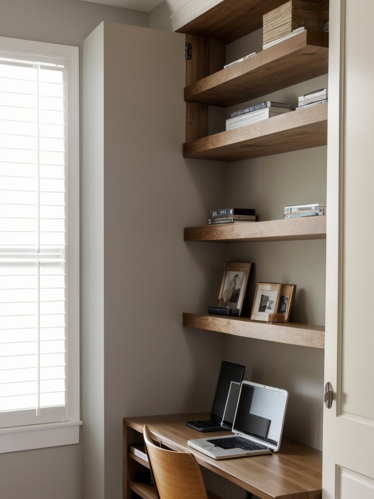 Transform awkward corners or alcoves into functional spaces with built-in shelves or a small desk.