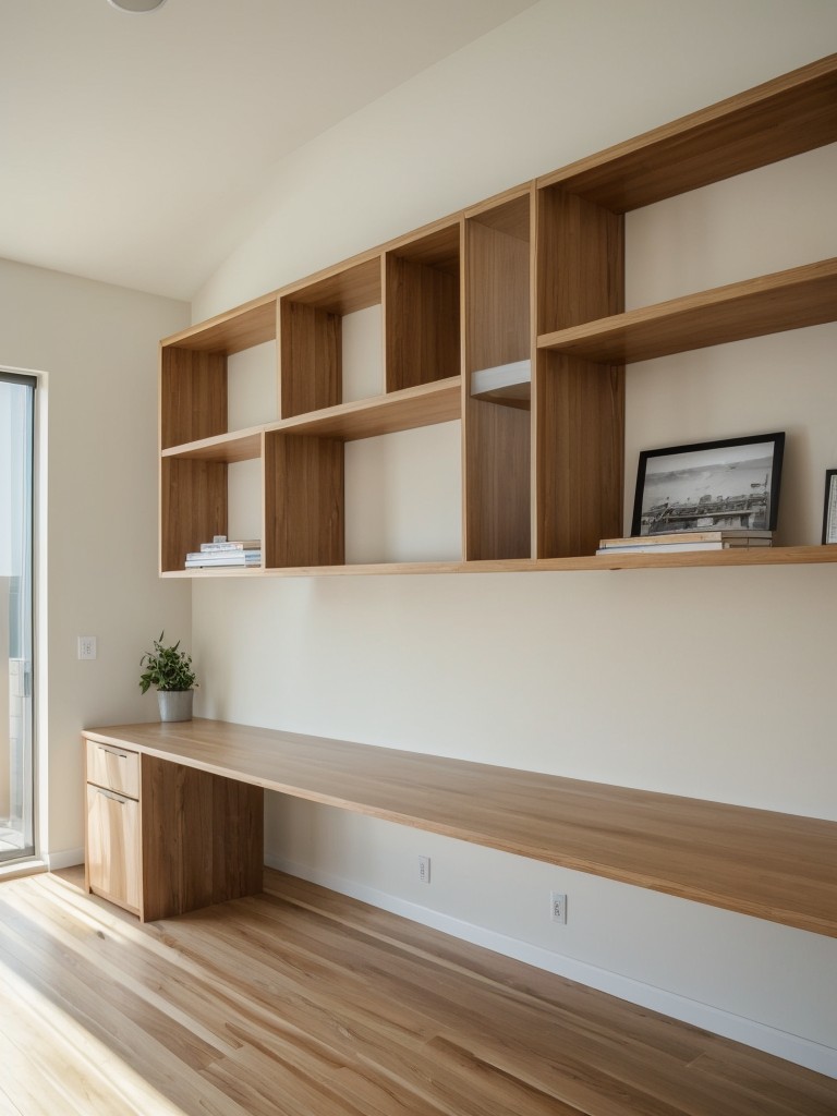 Choose furniture with slim profiles and legs to visually open up the floor plan, and incorporate wall-mounted shelves or floating desks to free up precious floor space.