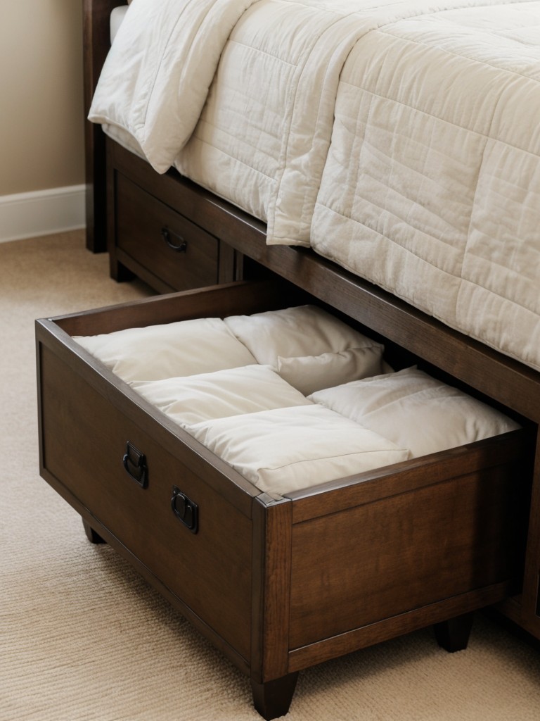 Invest in a storage ottoman or trunk for additional seating and hidden storage, serving as a solution for extra bedding or seasonal items.