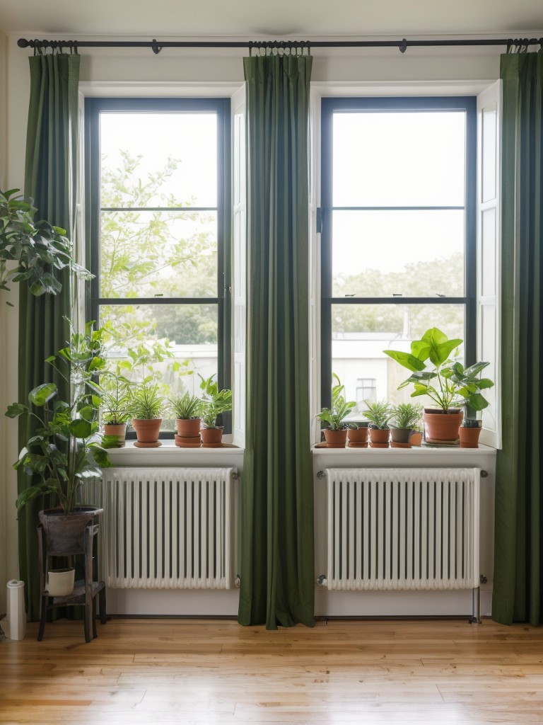 Mount curtain rods or tension rods near windows to hang plants, creating a green and vibrant atmosphere without encroaching on valuable floor space.