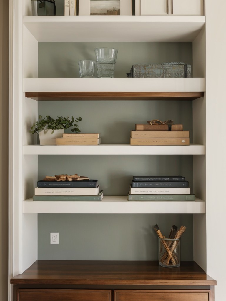 Utilize vertical space by installing floating shelves or wall-mounted storage for books, decorative items, and personal mementos.