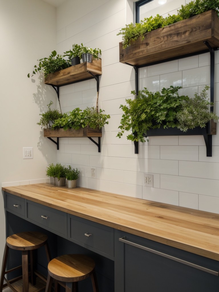 Utilize wall-mounted or hanging planters to add greenery and bring life to the space without using up valuable floor or counter space.