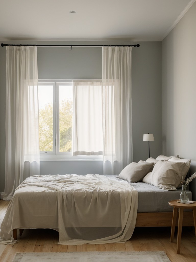 Hang curtains or sheer fabric to separate the sleeping area from the rest of the studio while still allowing light to filter through.