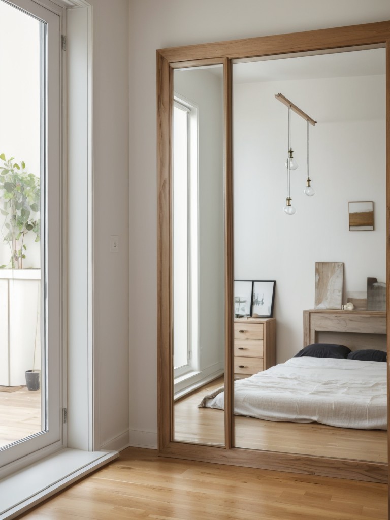 Hang mirrors strategically to reflect light and make the studio apartment feel more open and airy.