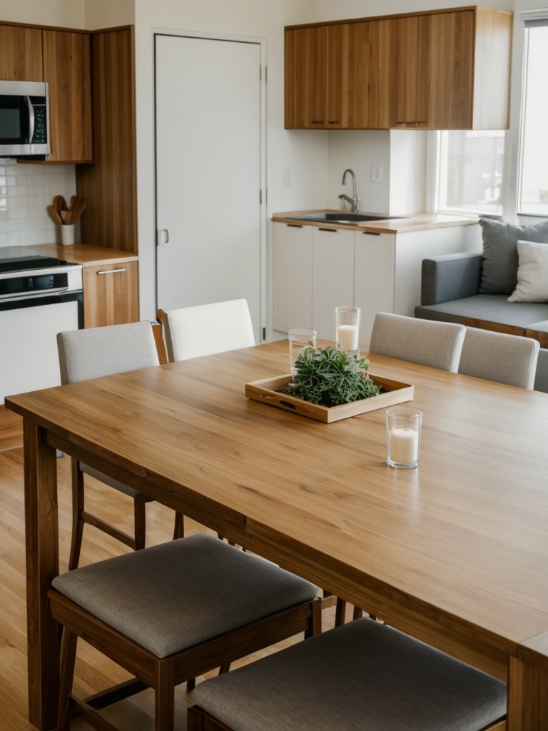 Incorporate a folding dining table that can be stored away when not in use to save space.