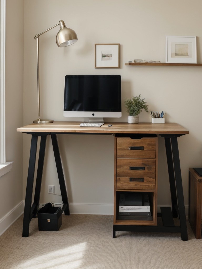 Incorporate a compact home office setup, such as a wall-mounted desk or a folding table, to minimize the need for a separate workspace.