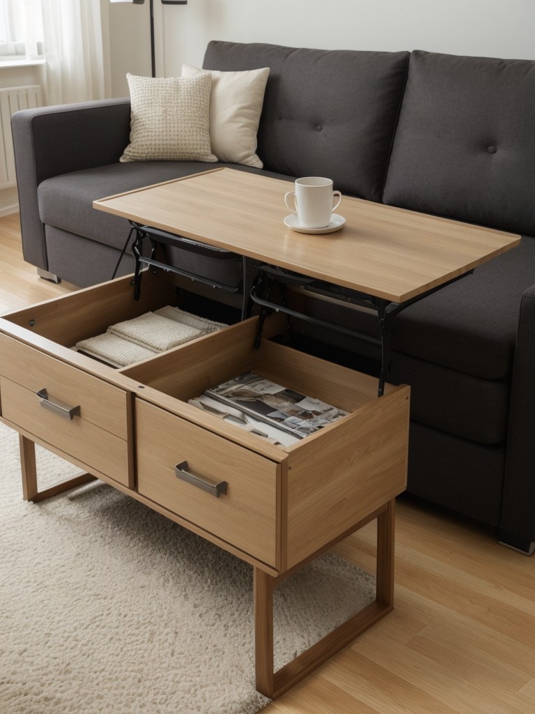 Space-saving furniture and multi-functional pieces can maximize the functionality of a small apartment, such as a sofa that can double as a bed, or a coffee table with hidden storage compartments.