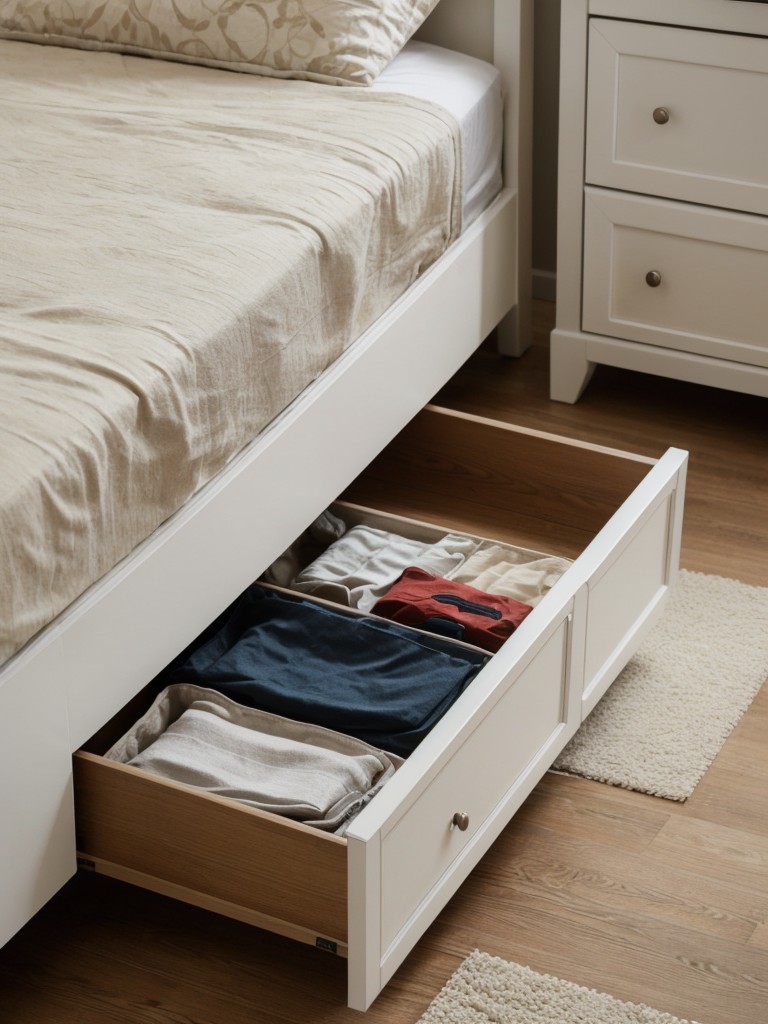 Utilize under-bed storage solutions to keep belongings neatly hidden away and free up valuable floor space.