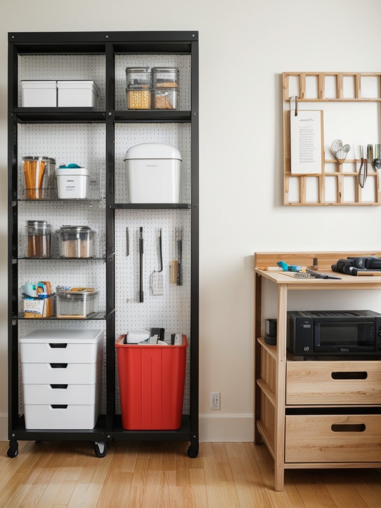 Install a pegboard on a wall for customizable and versatile storage options in any room.