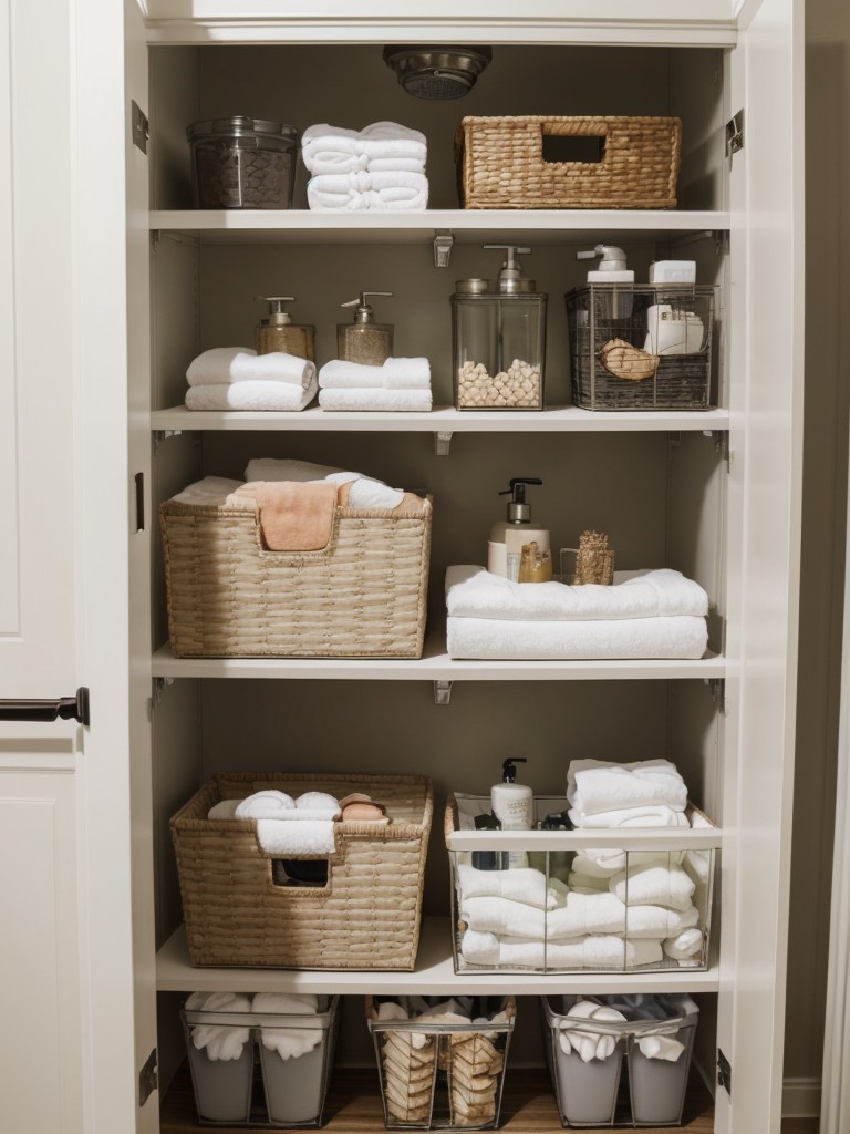 Use hanging organizers inside closet doors or on the back of bathroom doors to create extra storage for small items.