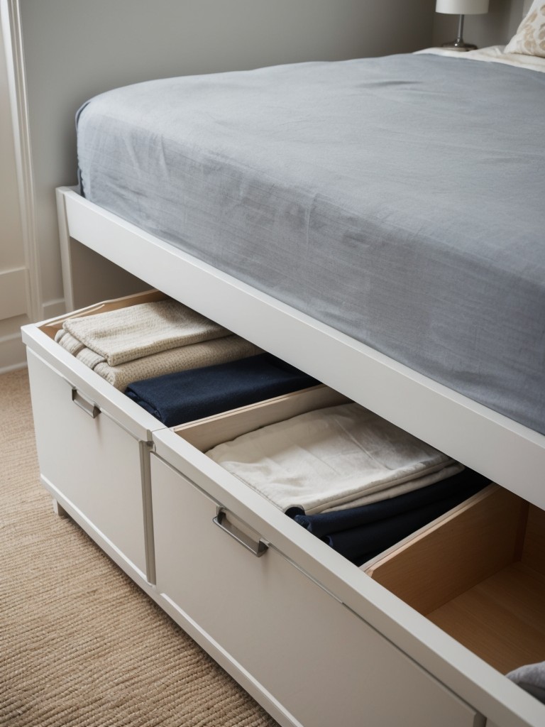 Use under-bed storage bins or risers to make the most of the space beneath your bed.