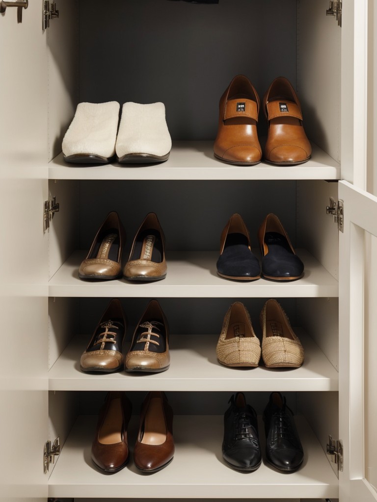 Utilize vertical shoe racks or shoe cabinets to keep footwear organized and easily accessible.