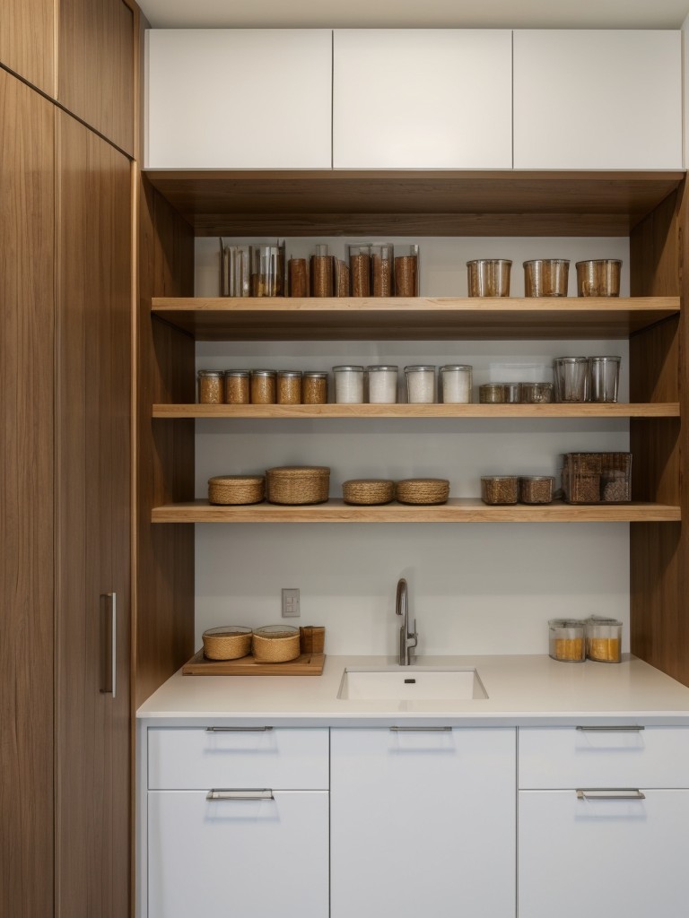 Utilize vertical space with wall-mounted shelves and cabinets to maximize storage.